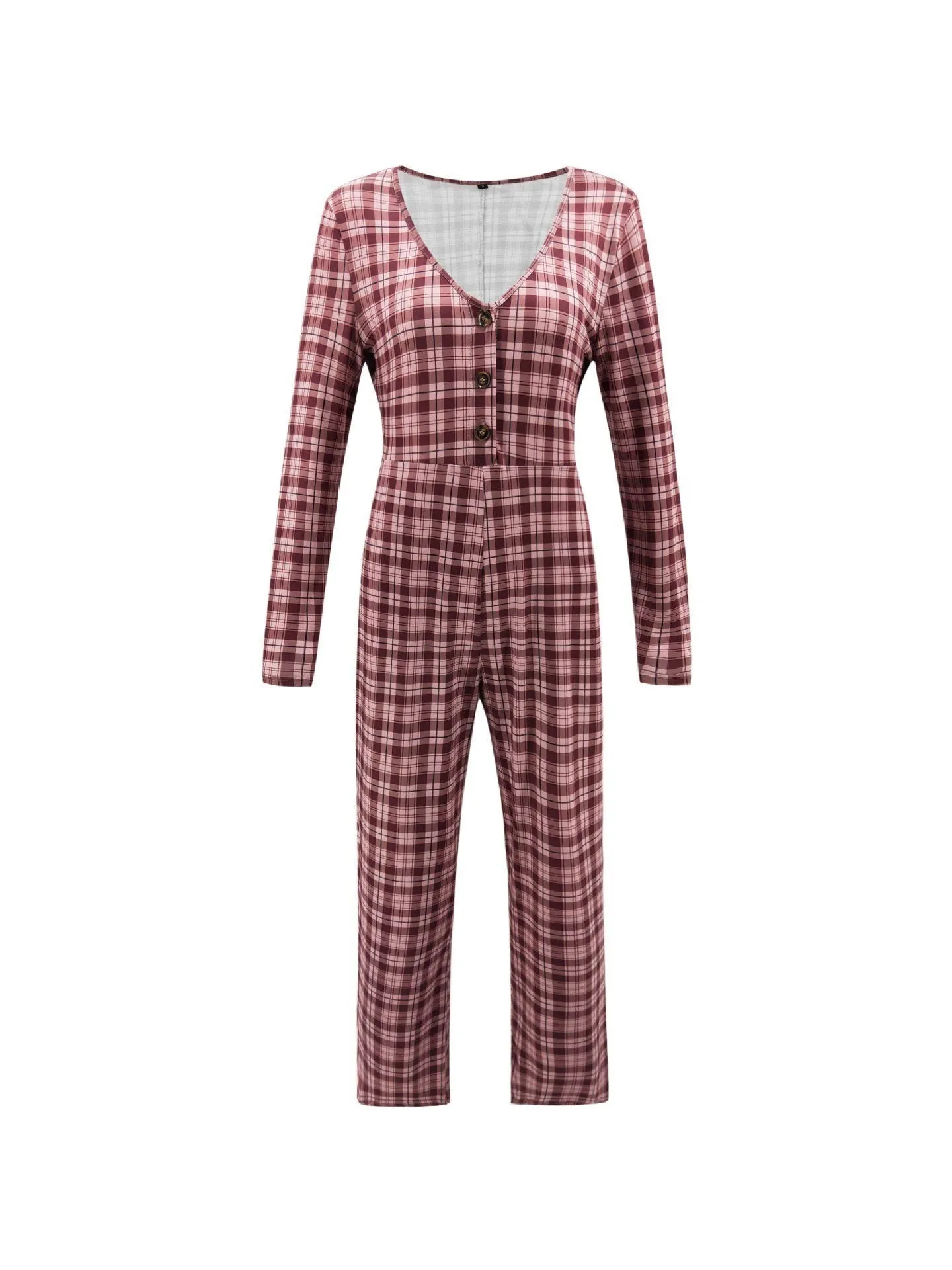 V Neck Plaid Jumpsuit