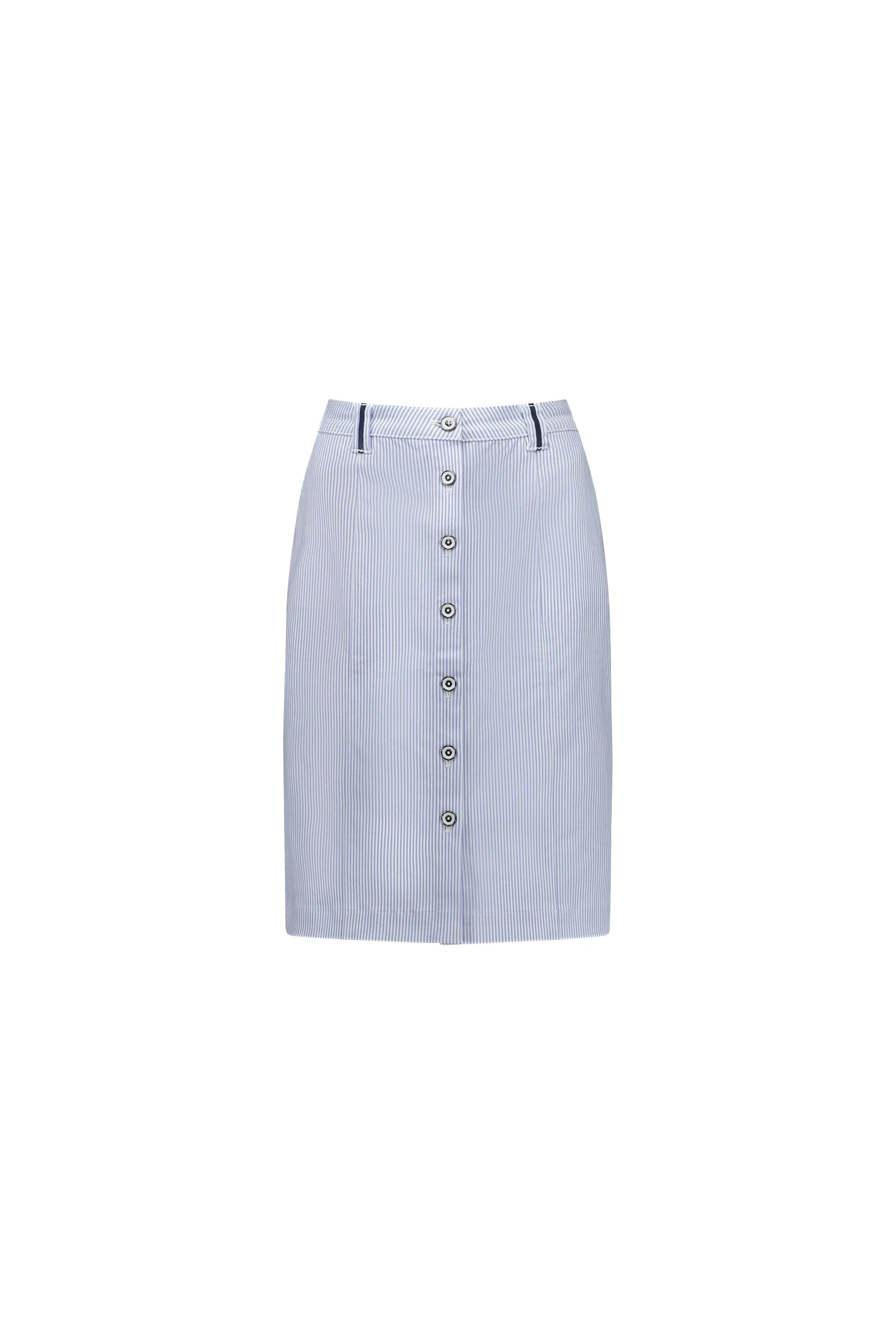 Vassalli Skirt with contrast buttons and trim - Blue Stripe