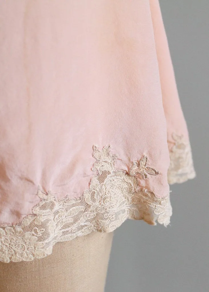 Vintage 1930s Peach Silk and Lace Button Back Tap Pants