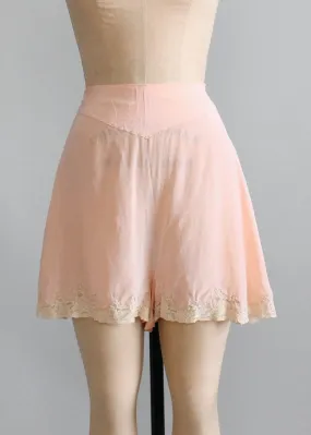 Vintage 1930s Peach Silk and Lace Button Back Tap Pants