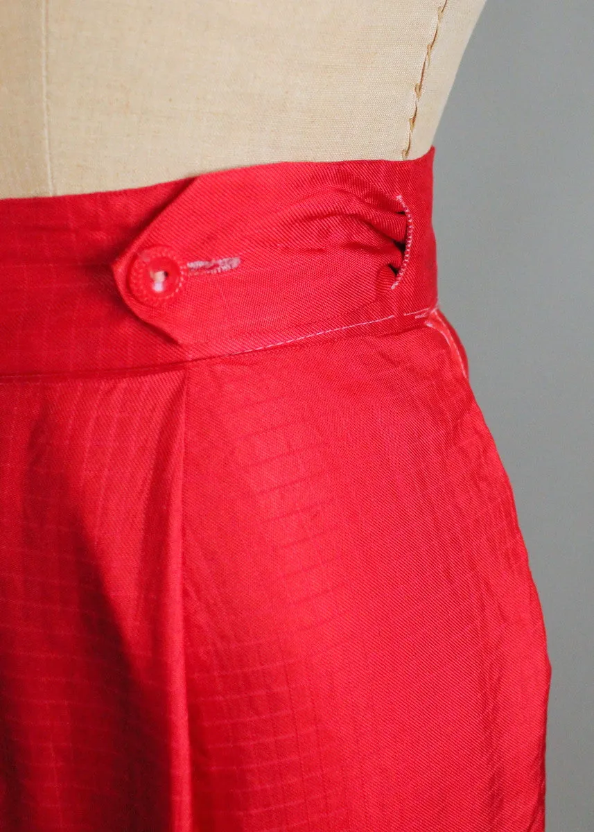 Vintage 1930s Red Satin Wide Leg Pants