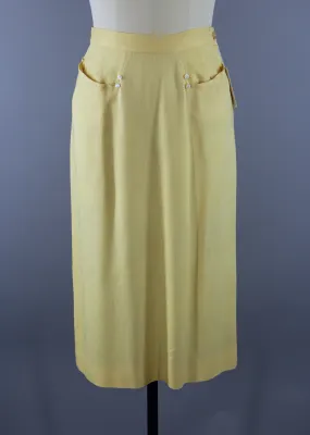 Vintage 1940s Yellow Linen Pencil Skirt