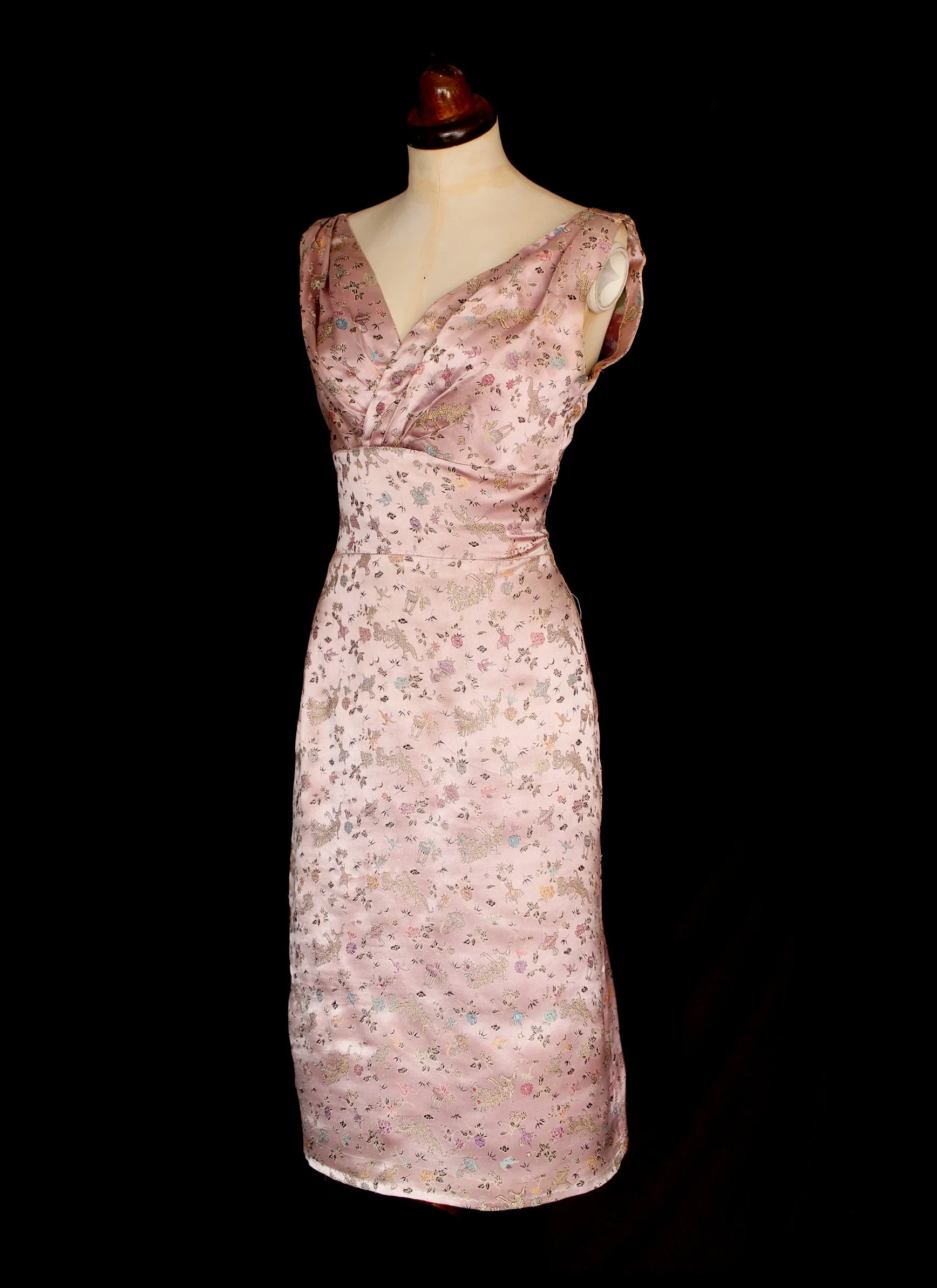 Vintage 1950s Lilac Brocade Wiggle Dress