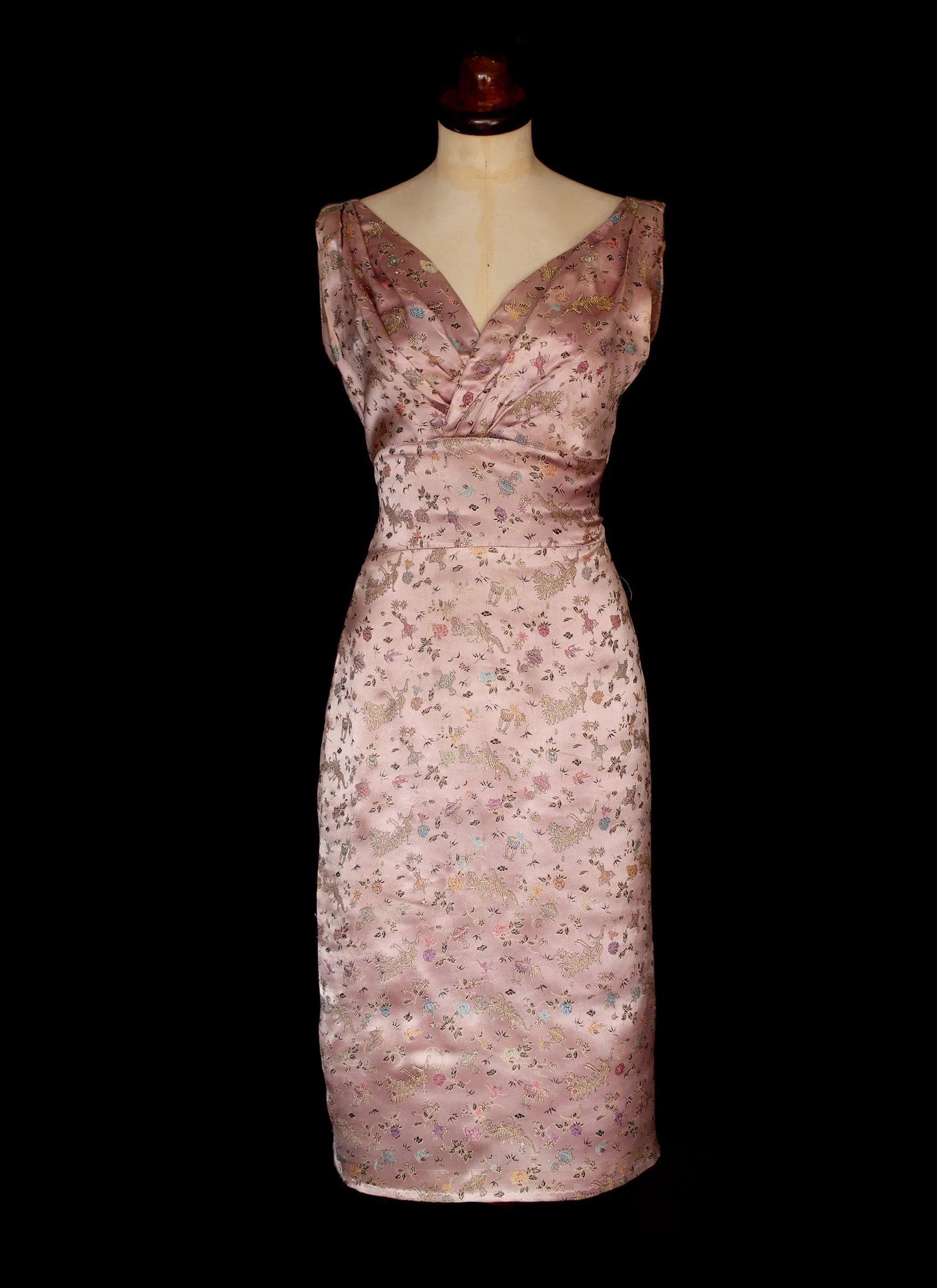 Vintage 1950s Lilac Brocade Wiggle Dress