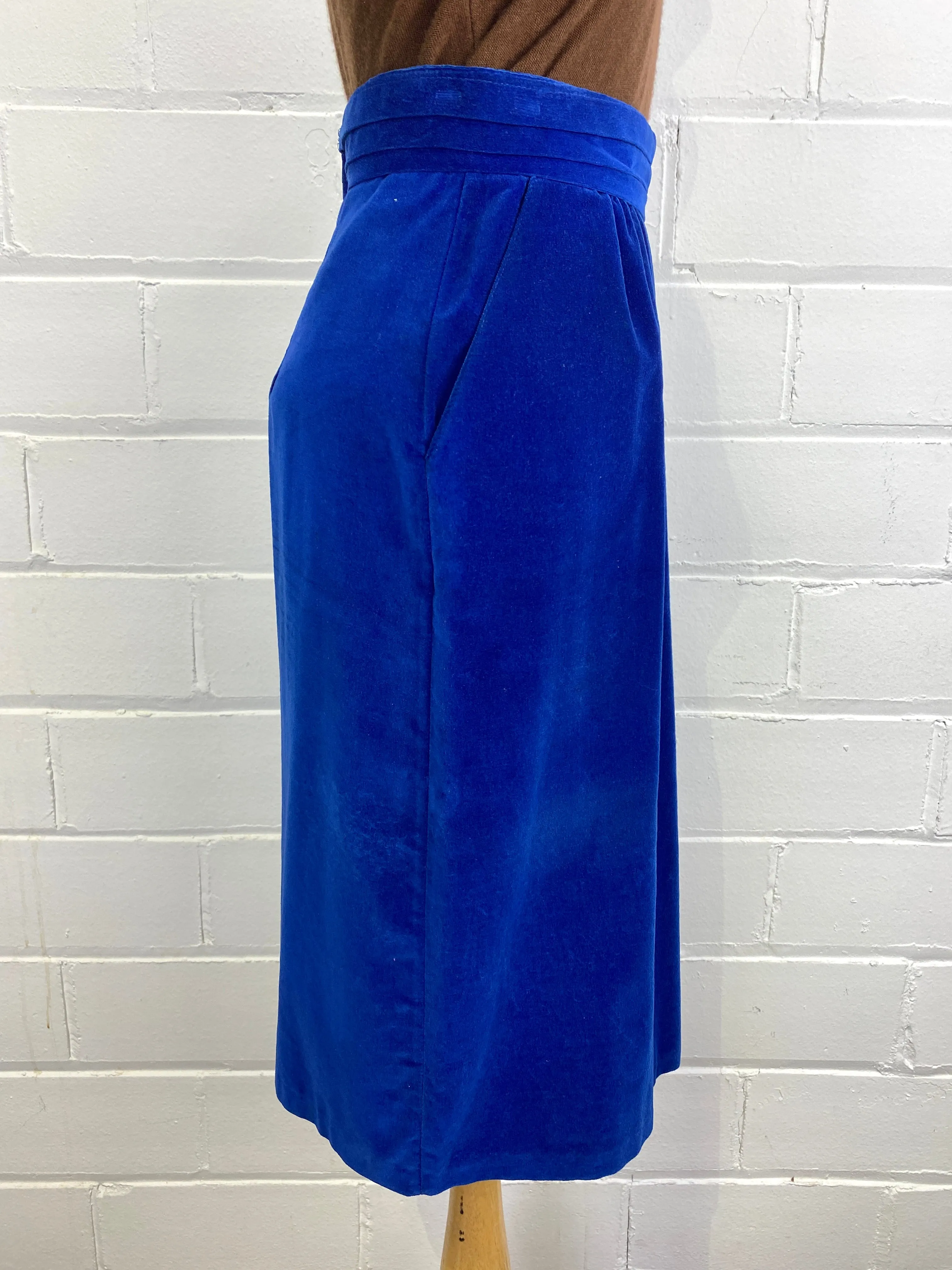 Vintage 1980s Blue Velour High-Waist Pencil Skirt, W26"