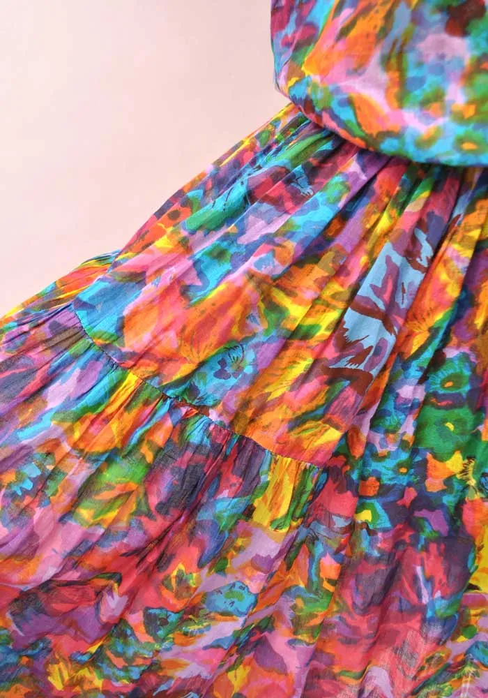 Vintage 80s Indian Cotton Multicoloured Skirt & Top • Boho • Adini