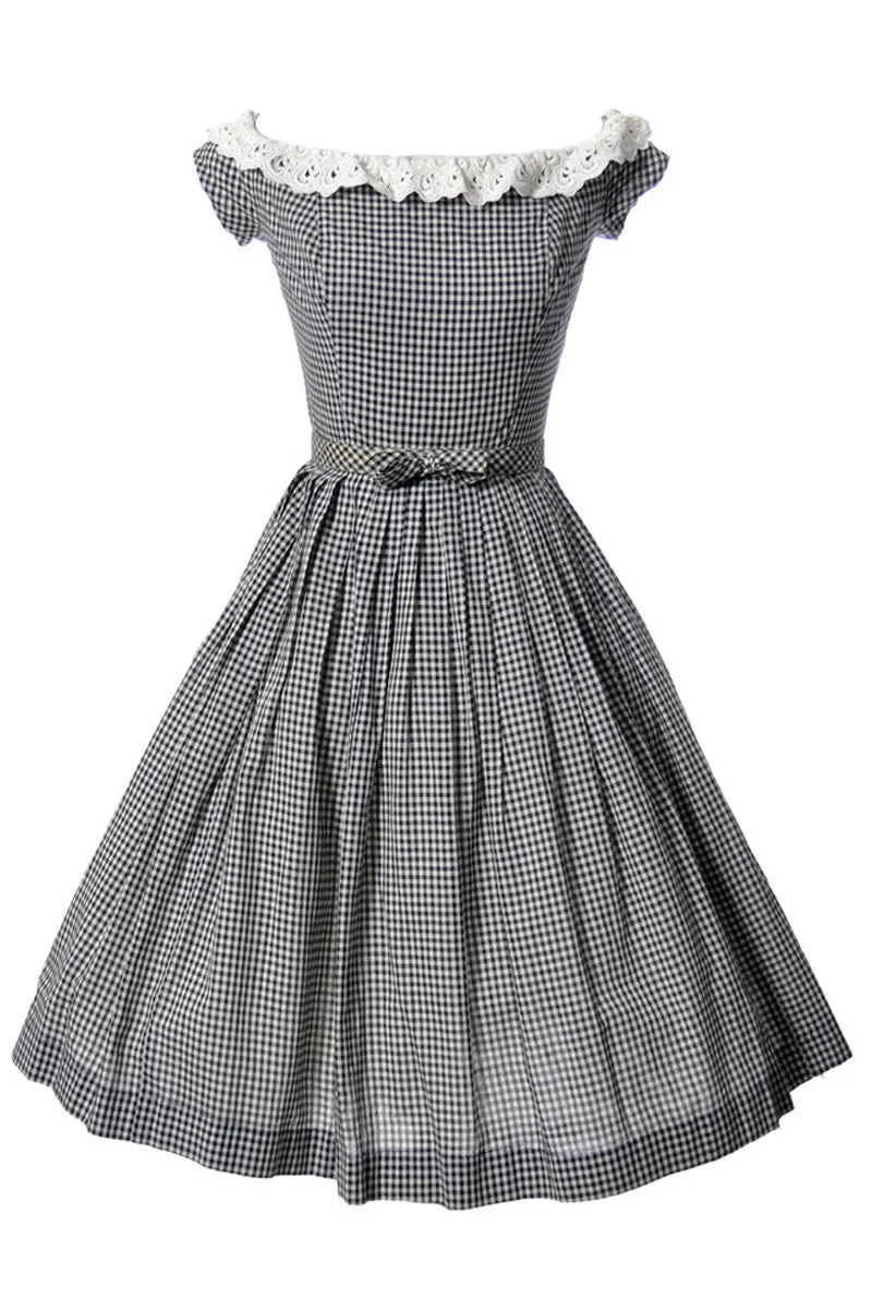 Vintage Black and White Gingham Dress with Eyelet Lace