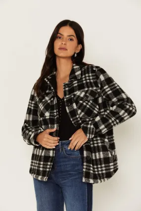 Viola Plaid Print Fleece Lined Shacket Jacket