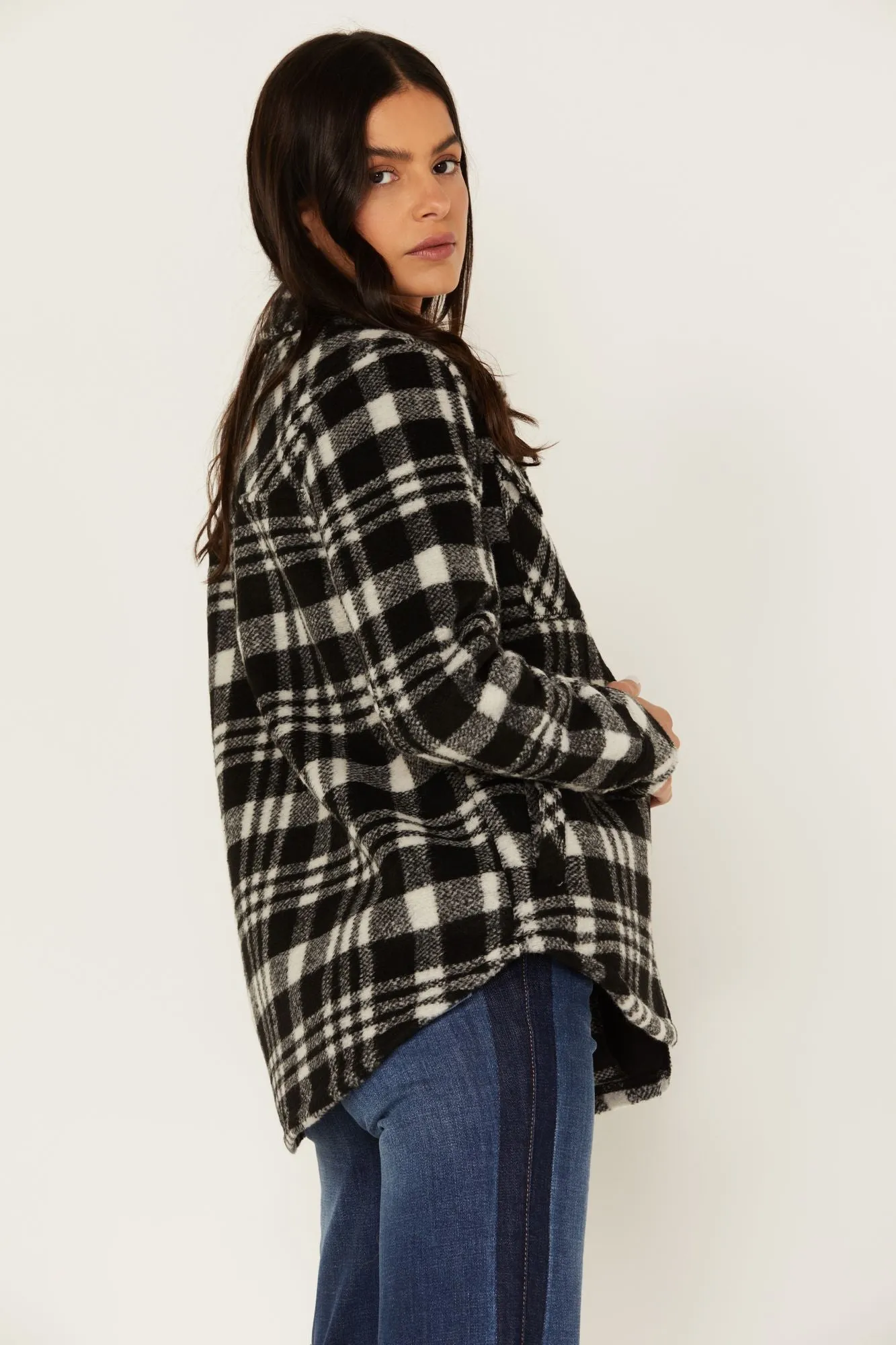 Viola Plaid Print Fleece Lined Shacket Jacket