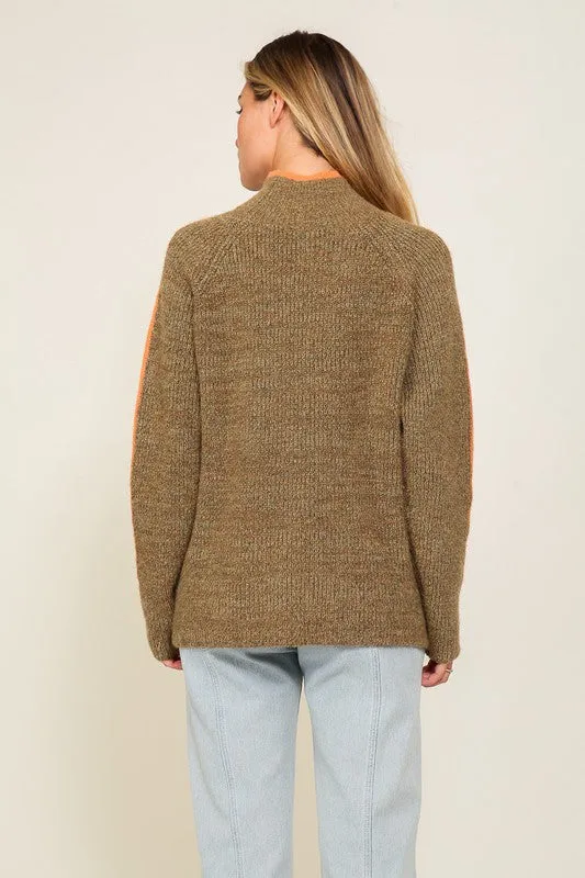 Weekend Favorite Marled Brown Raglan Sleeve Funnel Neck Sweater