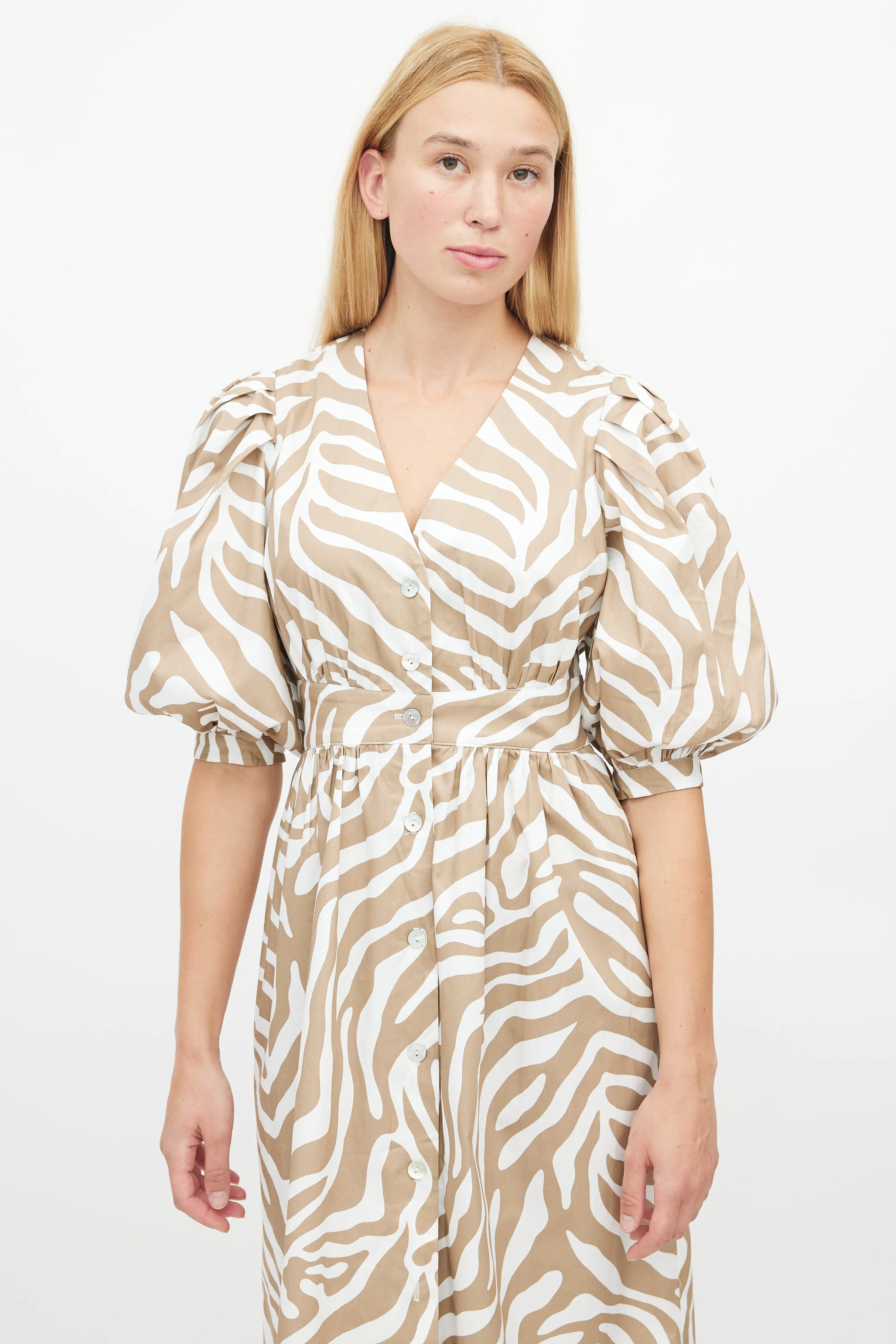 White & Brown Patterned Dress