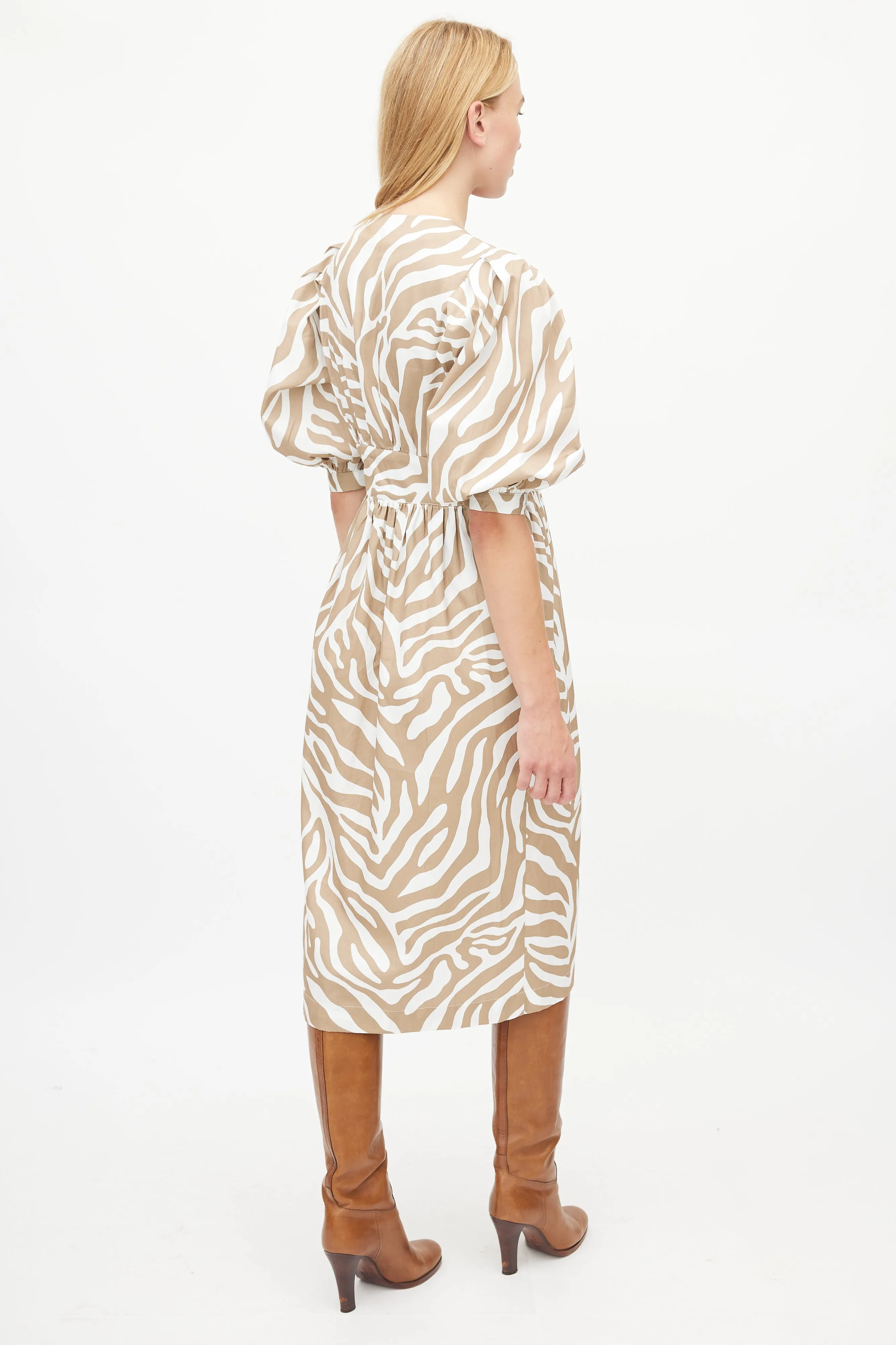 White & Brown Patterned Dress