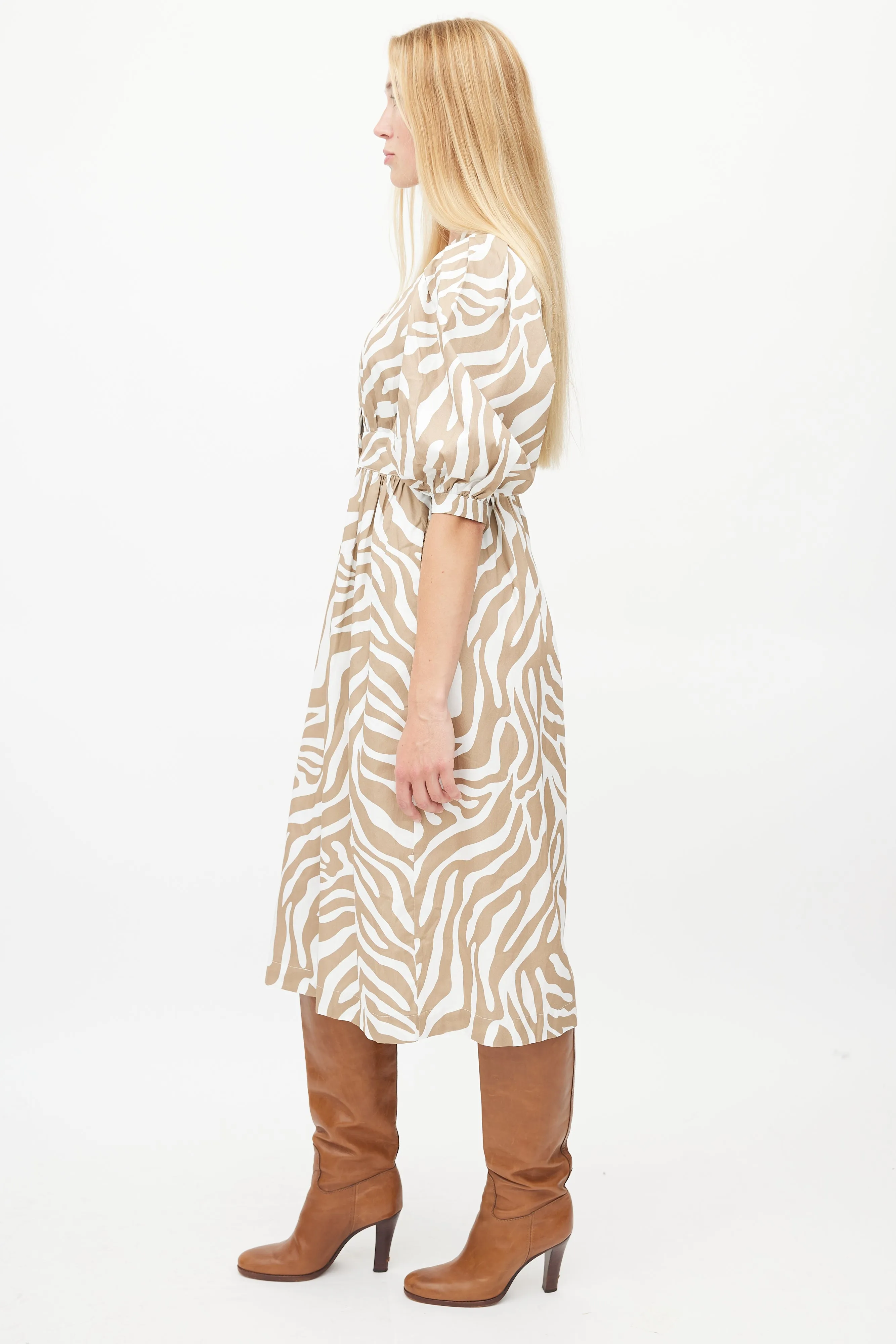 White & Brown Patterned Dress