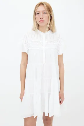 White Cotton Short Ruffle Sleeve Mini Dress