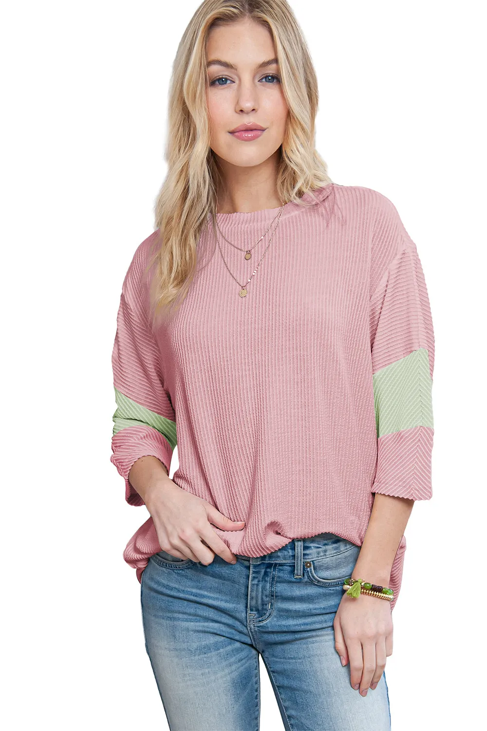 White Ribbed Colorblock Drop Sleeve Top – Effortless, Sporty, and Stylish