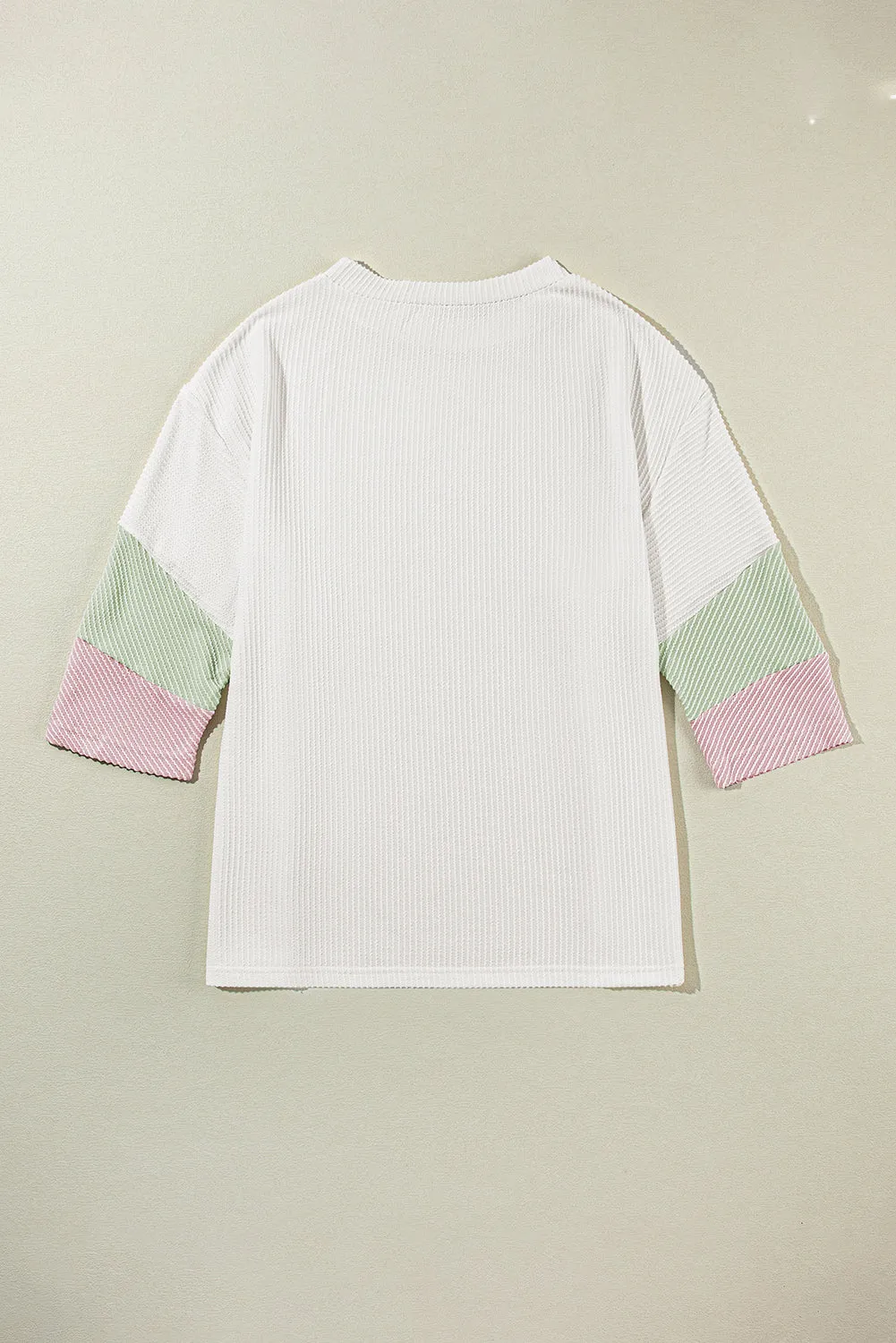 White Ribbed Colorblock Drop Sleeve Top – Effortless, Sporty, and Stylish