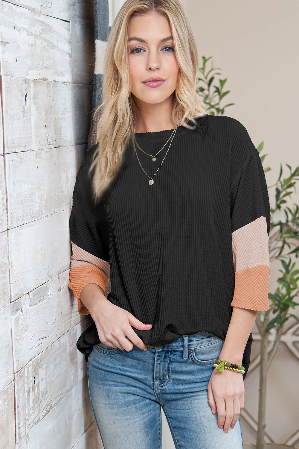 White Ribbed Colorblock Drop Sleeve Top – Effortless, Sporty, and Stylish