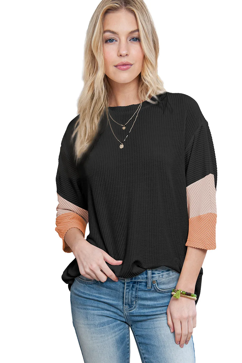 White Ribbed Colorblock Drop Sleeve Top – Effortless, Sporty, and Stylish