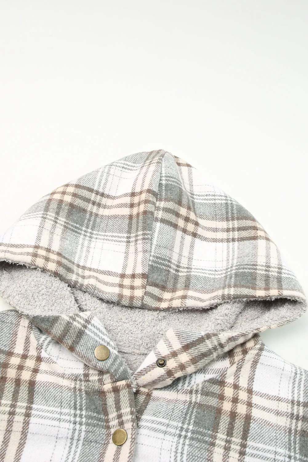 Wholesale Gray Snap Button Sherpa Lined Hooded Flannel Jacket