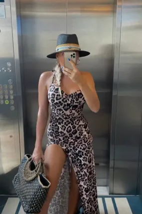 Wild At Heart Leopard Print Thigh Slit Backless Maxi Dress