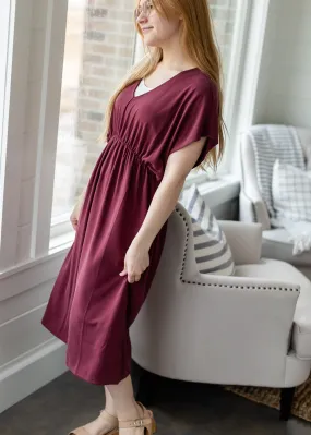 Wine Cinched Waist Midi Dress - FINAL SALE