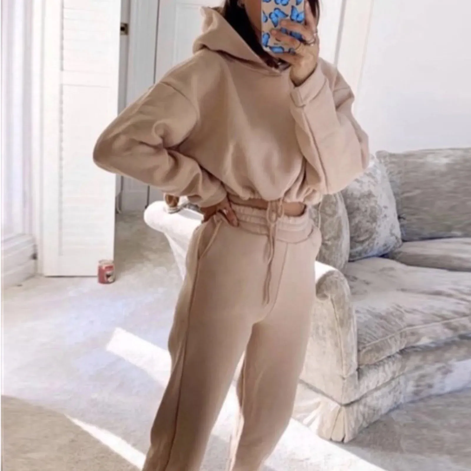 Winter Two Piece Sets Women Tracksuit Oversized Suit 2023 Autumn Trouser Suits Female Sweatshirt Solid Sports Hoodie Sportswear