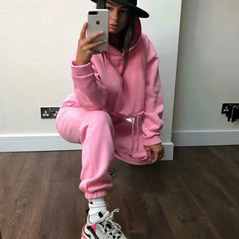 Winter Two Piece Sets Women Tracksuit Oversized Suit 2023 Autumn Trouser Suits Female Sweatshirt Solid Sports Hoodie Sportswear