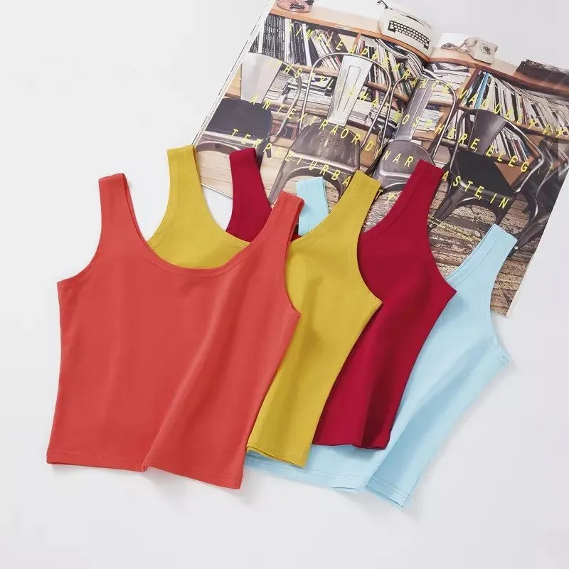 Wjczt 2022 Fashion Sexy Women Candy Colour Crop Tops Sleeveless Short Cotton Knitted Casual Tube Top Female Sleeveless Cropped Vest