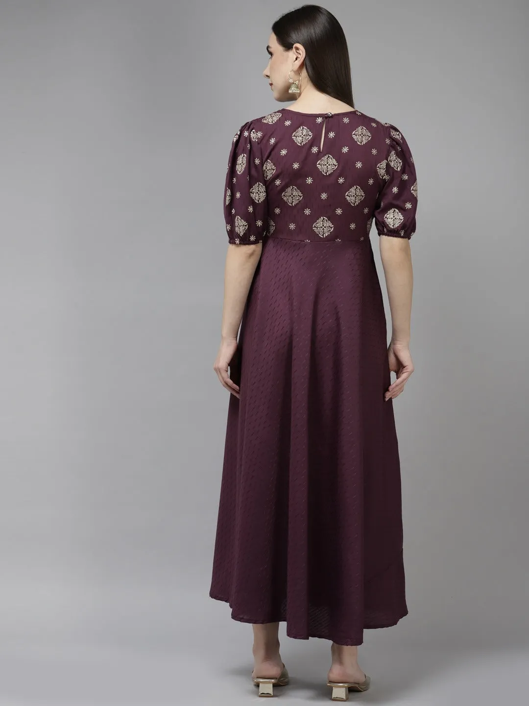 Women Burgundy Silk Blend Dress