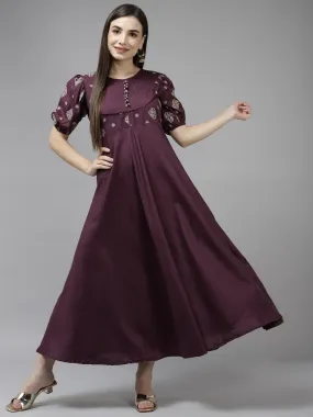 Women Burgundy Silk Blend Dress