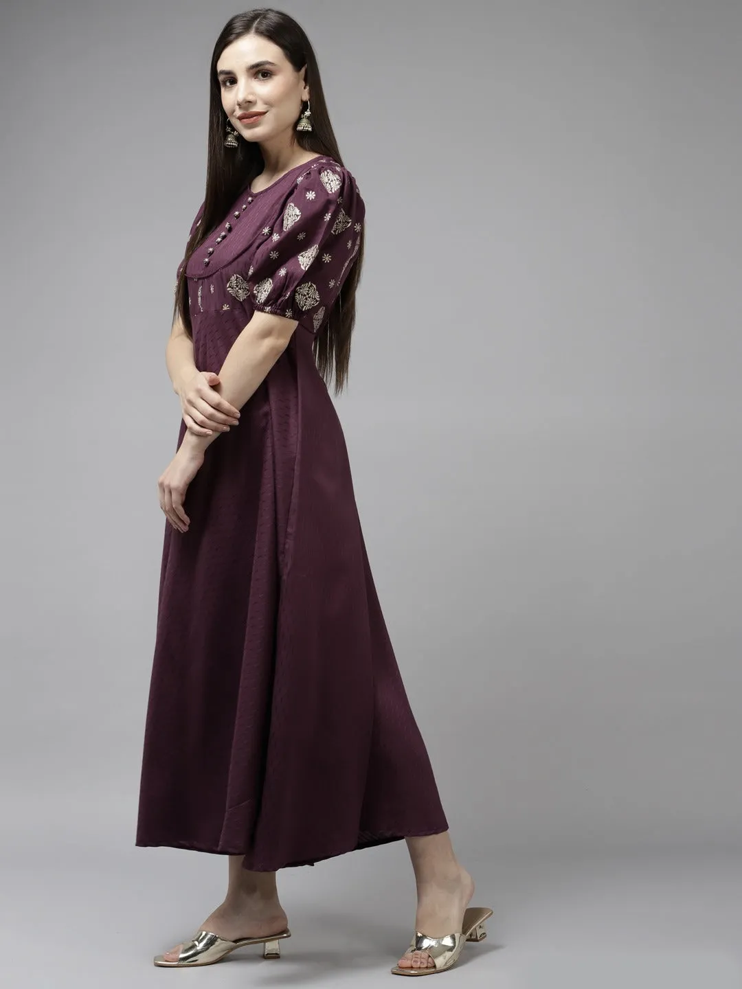 Women Burgundy Silk Blend Dress