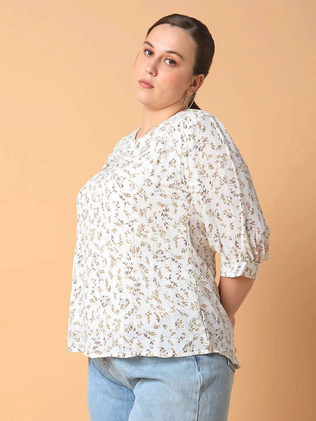 Women Floral Off White Top