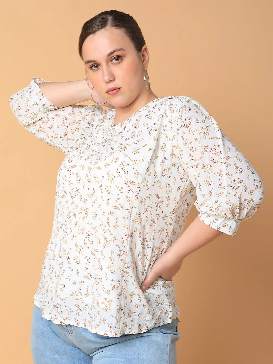 Women Floral Off White Top