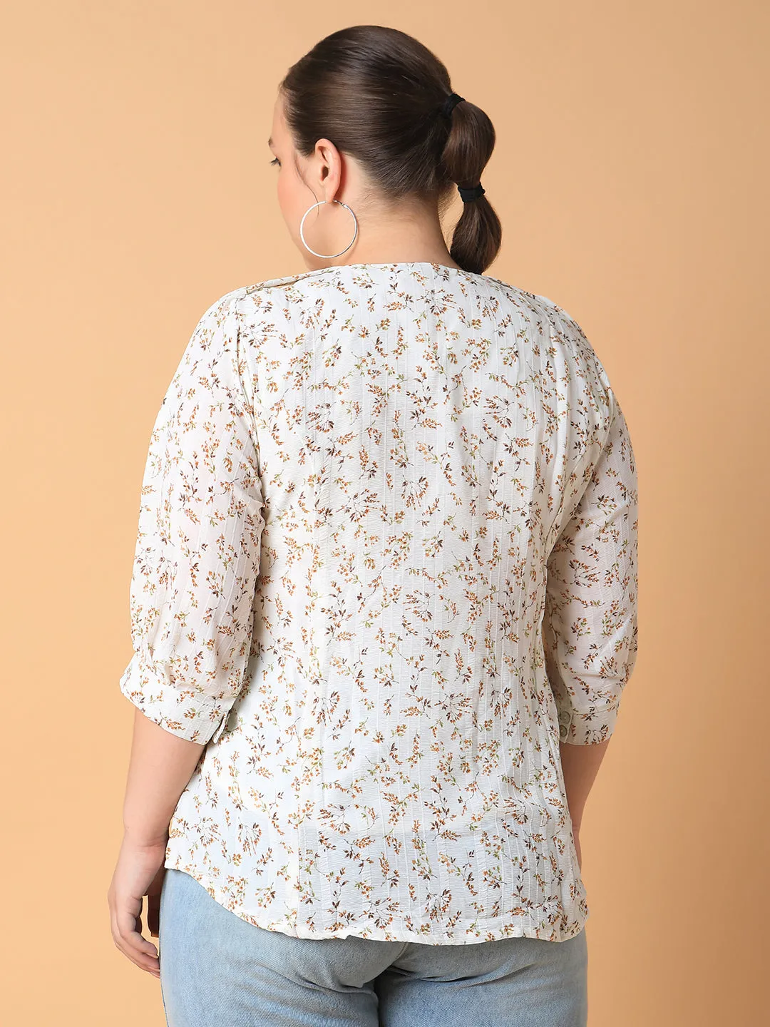 Women Floral Off White Top