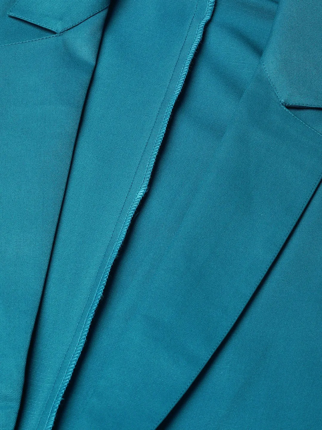 Women Teal Blue Solid Single-Breasted Smart Casual Blazer