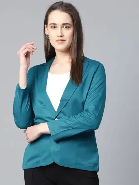 Women Teal Blue Solid Single-Breasted Smart Casual Blazer