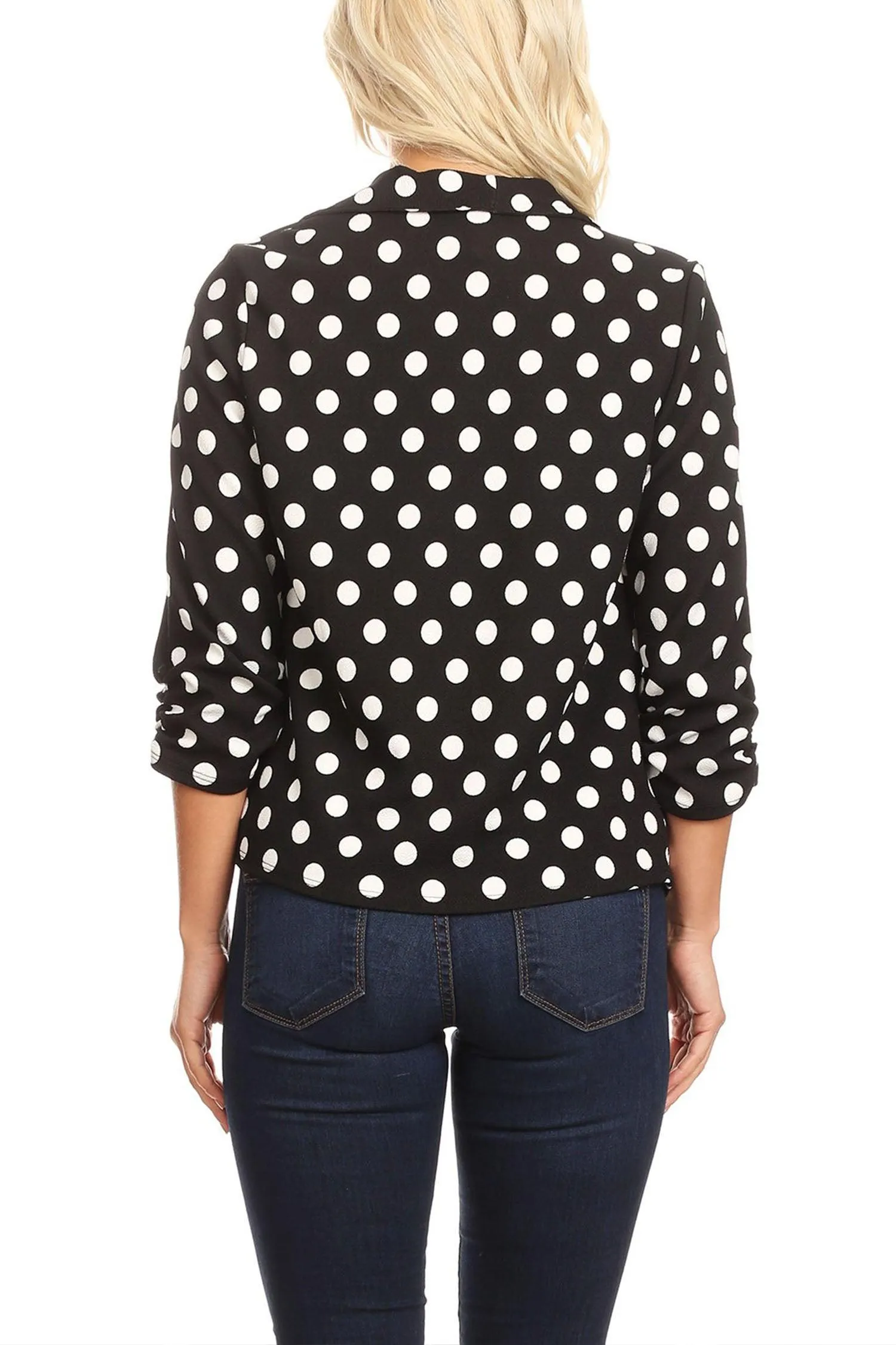 Women's Casual Open Front Polka Dot Roll Up Sleeve Blazer