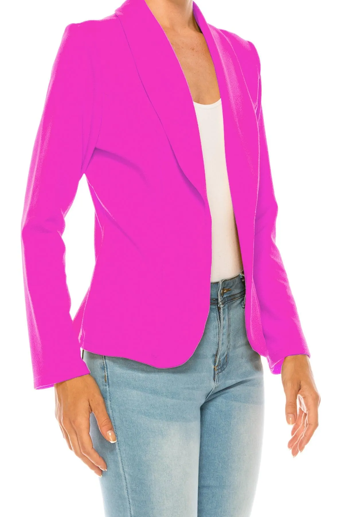 Women's Casual Solid Office Work Wear Long Sleeve Fitted Open Front Blazer Jacket