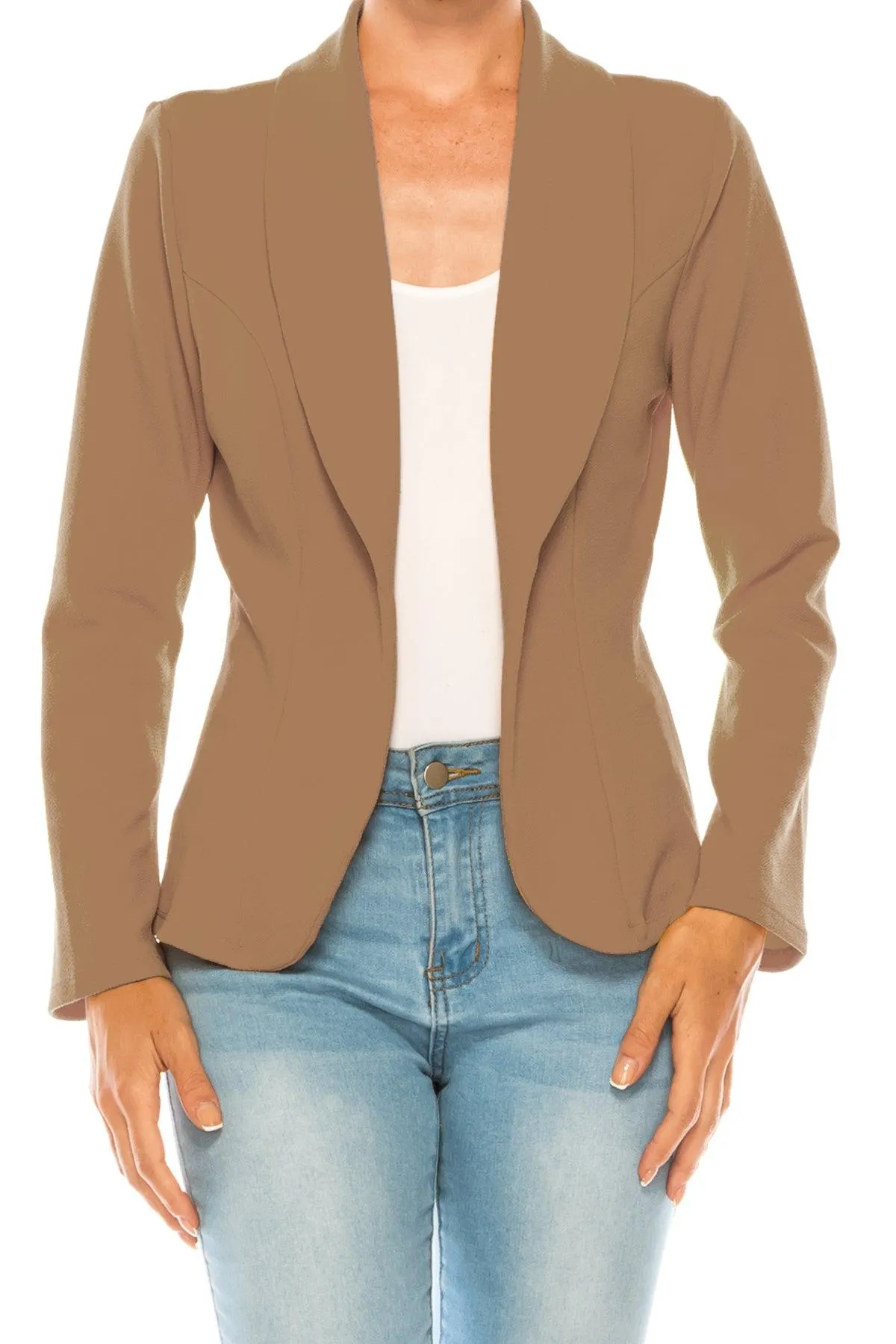 Women's Casual Solid Office Work Wear Long Sleeve Fitted Open Front Blazer Jacket