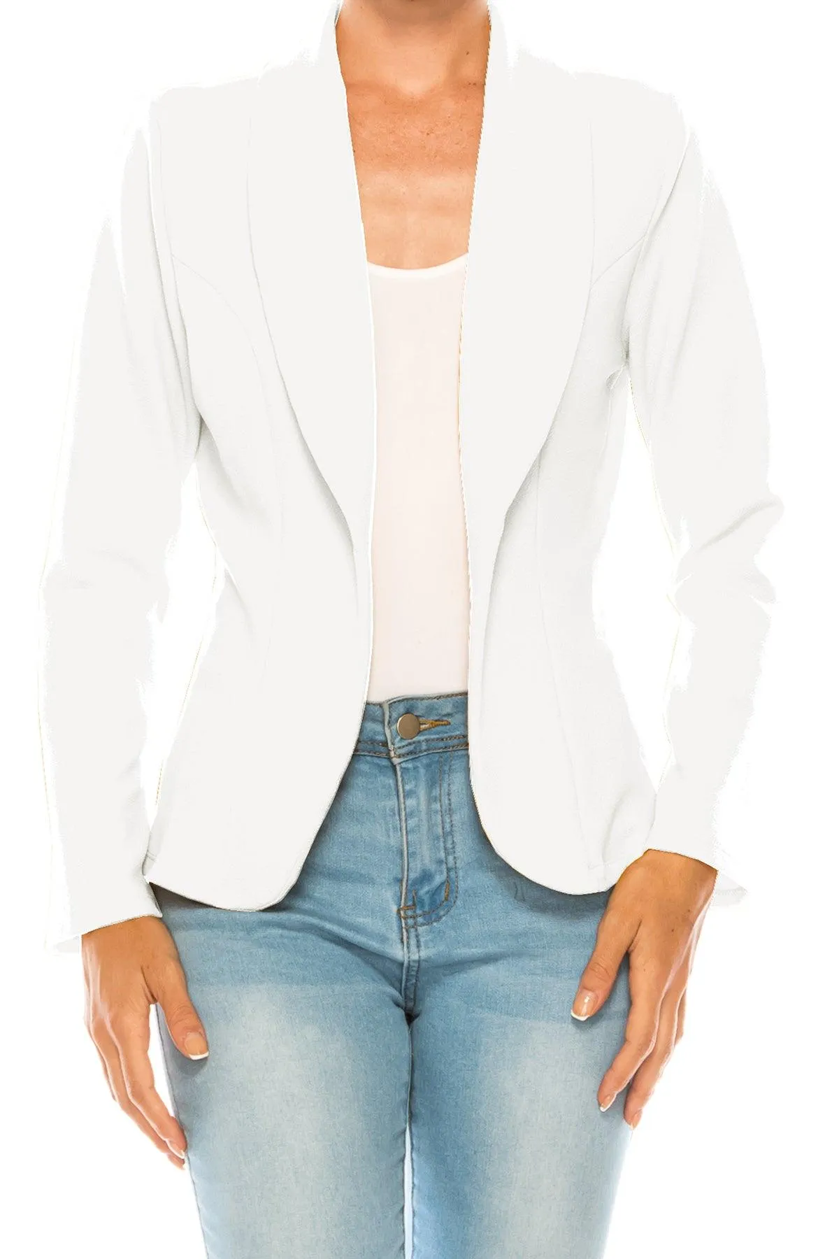 Women's Casual Solid Office Work Wear Long Sleeve Fitted Open Front Blazer Jacket