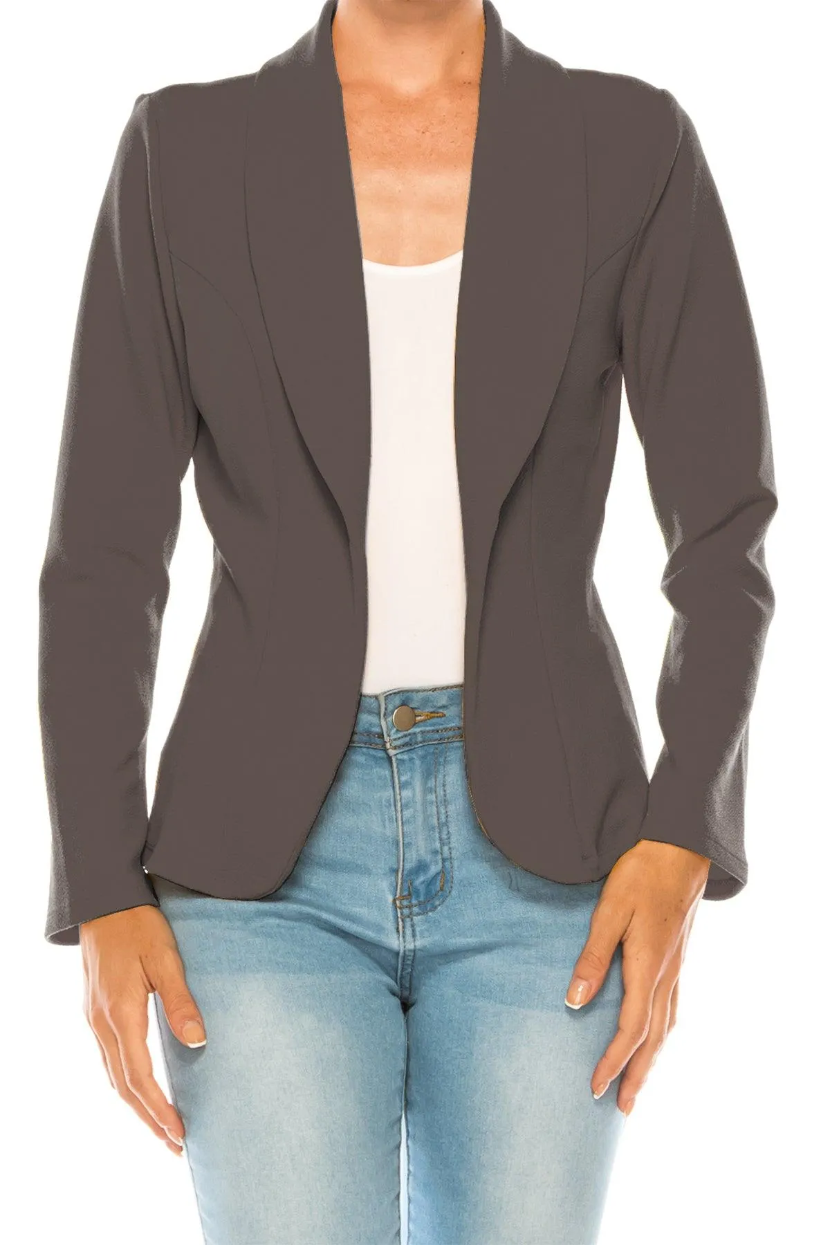 Women's Casual Solid Office Work Wear Long Sleeve Fitted Open Front Blazer Jacket