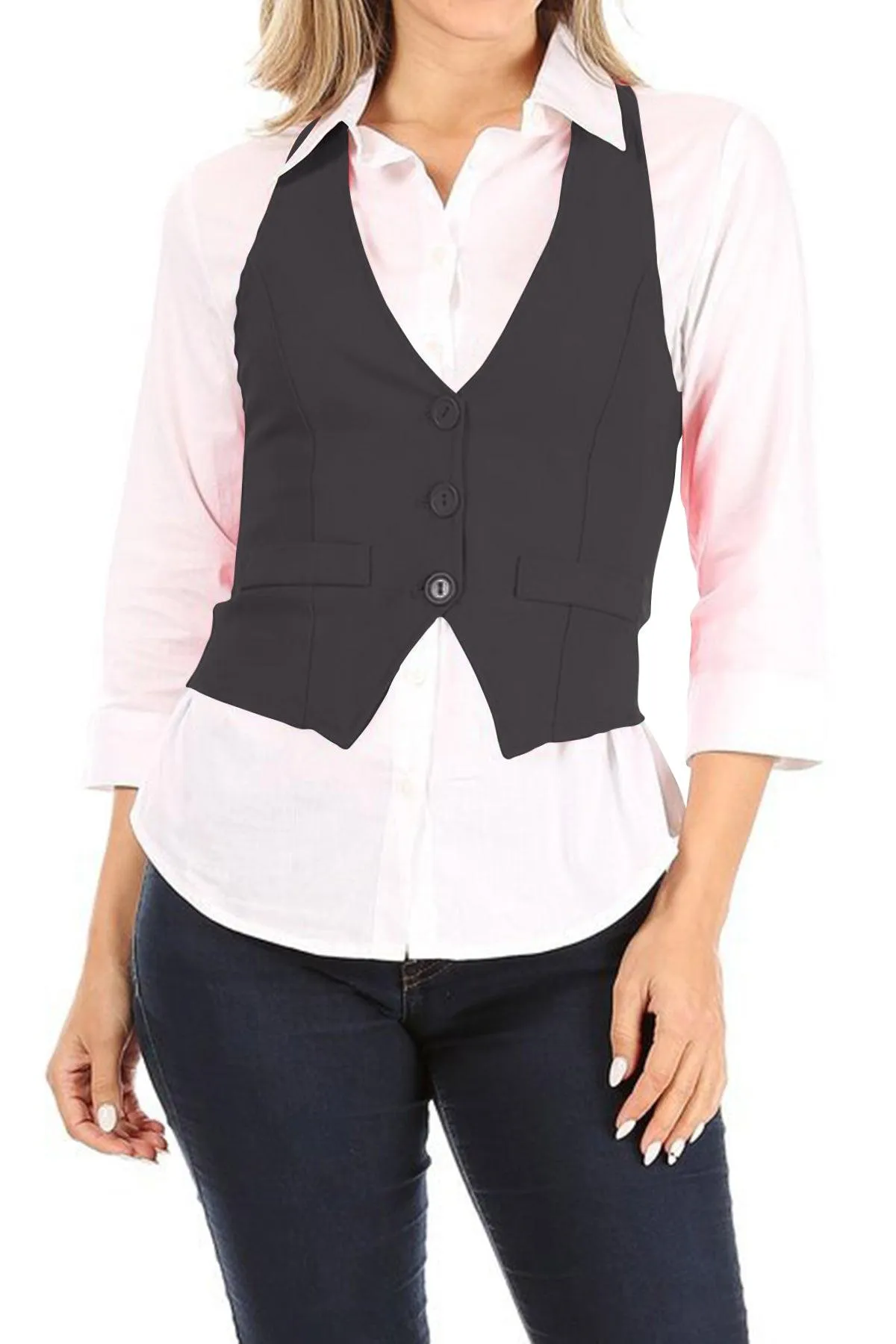 Women's Dressy Casual Versatile Racerback Vest Tuxedo Suit Waistcoat