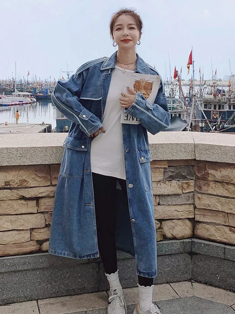 Women's Stylish Oversized Denim Trench Coat