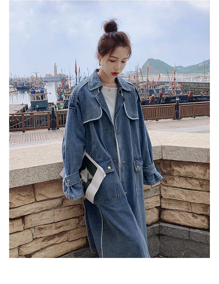 Women's Stylish Oversized Denim Trench Coat