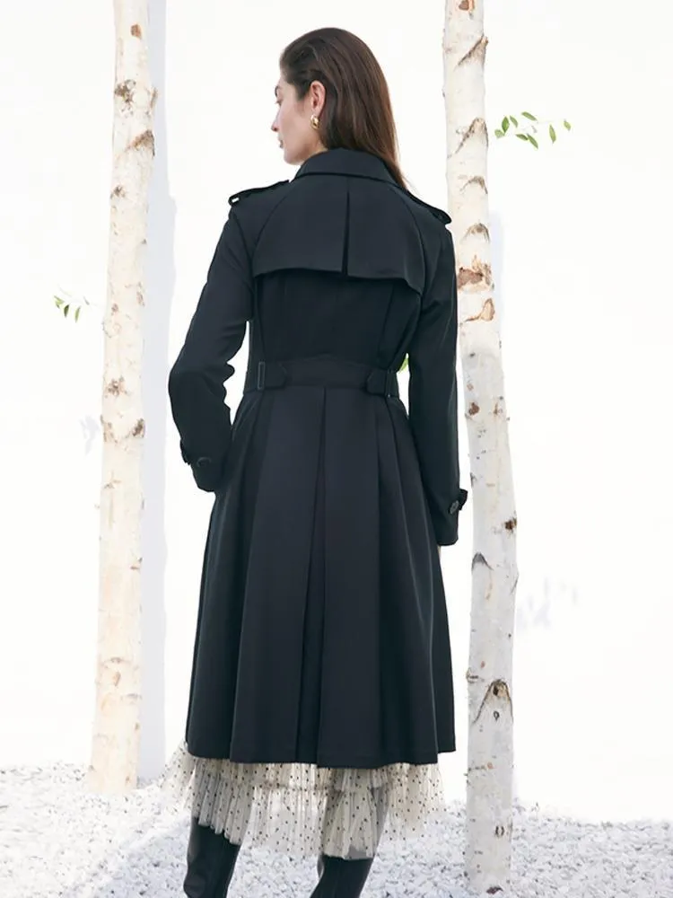 Worsted Woolen Gathered Waist Women Trench Coat