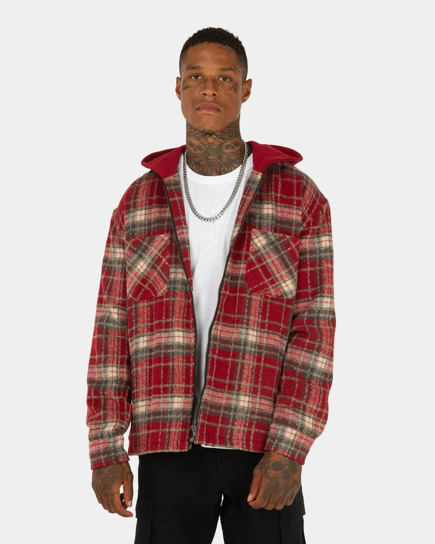 XXIII Albina Flannel Hood Shacket Red