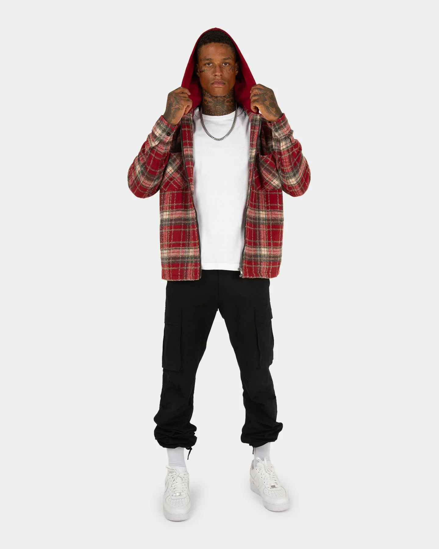 XXIII Albina Flannel Hood Shacket Red