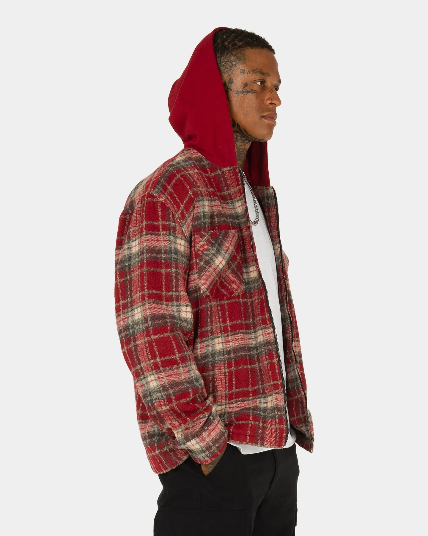 XXIII Albina Flannel Hood Shacket Red