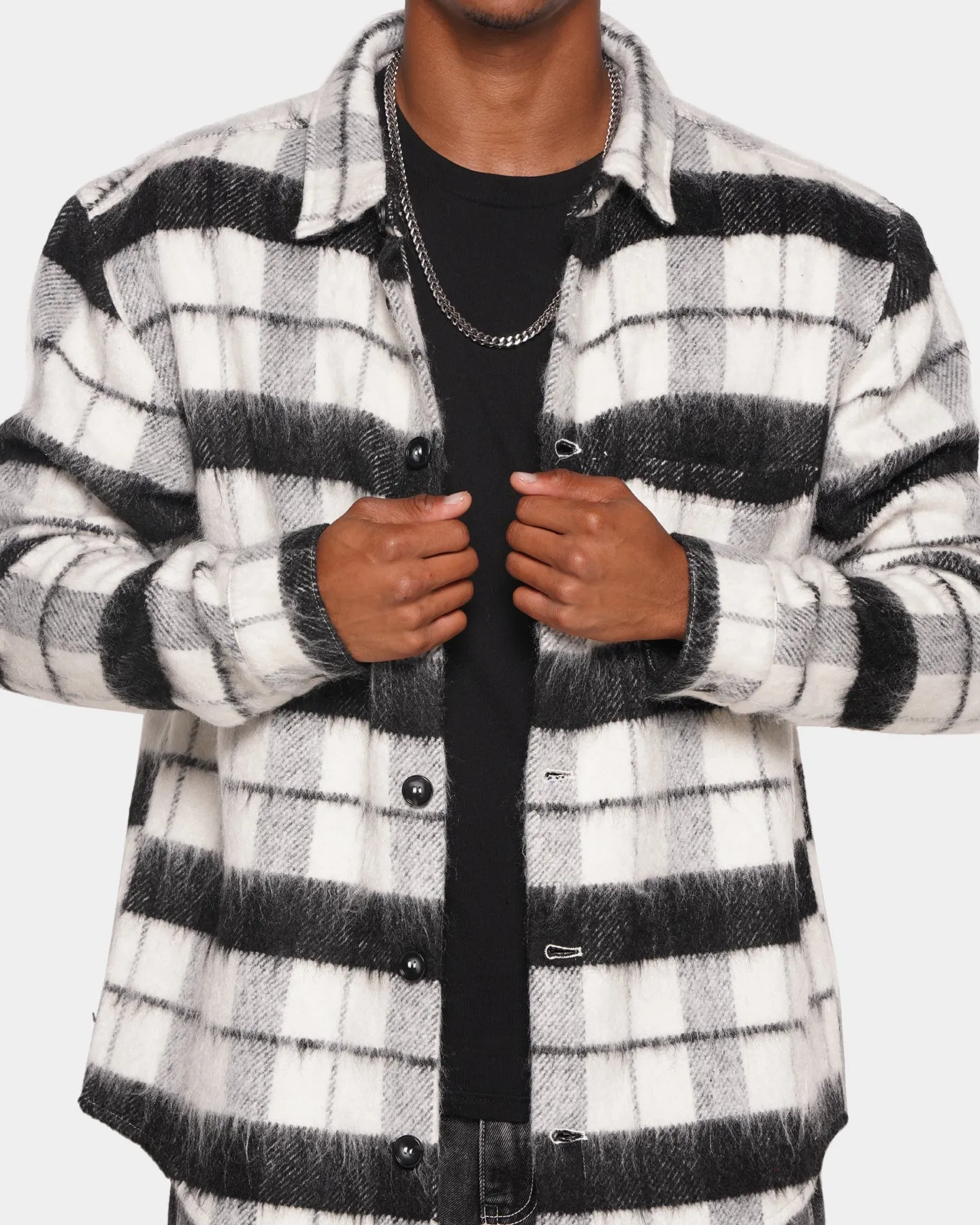 XXIII Manon Plaid Mohair Shacket Black/White