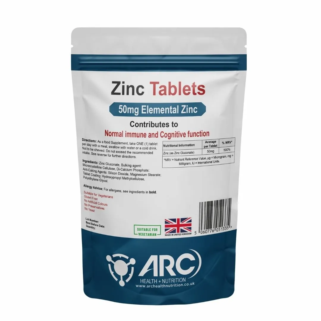 Zinc 50mg Vegan Tablets  - Immune Support and Overall Wellness